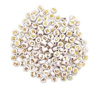 Perles - Rondes - Lettres - Blanc et or - Pour bijoux, collier, bracelet