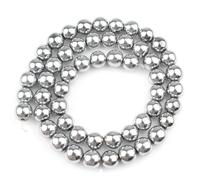 Perles Rondes Lisses en Jade Birman Vert AA 6/8/10/12 mm pour la Fabrication de Bijoux et de Bracelets, 38 cm, hématite argentée, Environ 46 pièces