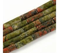 Perles tubulaires en pierre naturelle (howlite, malachite) - Perles cylindriques en vrac pour la création de bijoux et accessoires de bracelets chakras - 38 cm (15 pouces) - 13 x 4 mm - jaspe unakit