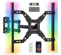 PERLESMITH Support Mural TV Éclairage LED pour Echo Show 21/15 et TVs 12″ à 42″ à 20 kg, VESA Max. 200 x 200 mm, Support TV Rétroéclairé Sync Musicale, Rotation, Pivotement, Extension et Inclinaison