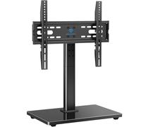 PERLESMITH Support TV Universel - Support TV de Table pour Téléviseurs LCD LED de 32 à 55" - Réglable en Hauteur avec Base en Verre Trempé et Gestion des Fils, VESA 400 x 400 mm