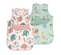 PERLETTI Bavoir de Sevrage Bebe sans Manches - Tablier Imperméable avec Bavette Amovibles en Silicone - Bavoir à Manger Enfant Fille Garçon 6 Mois 1 2 3 4 Ans Lavable Réutilisable (Rose + Vert)