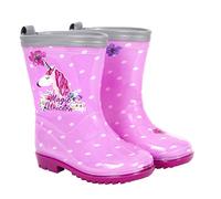 PERLETTI Bottes de Pluie Enfant Rose Pois Licorne Blanc - Bottines Fille Semelle Antidérapante Détails Réfléchissants - Galoches Chaussures Protection Neige Boue pour Fillette (Rose Pois, 24/25 EU)