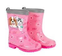 PERLETTI Bottes de Pluie Fille Chien et Chat - Bottines Rose Imperméable pour Fillette École Maternelle 3 4 5 6 Ans - Galoches Chaussures Antidérapantes et Réfléchissantes (26/27 EU, Chien et Chat)