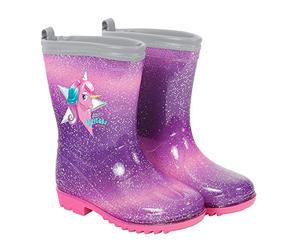 PERLETTI Bottes de Pluie Licorne Rose pour Petites Filles - Bottines Fille Rose et Violet Imperméables Protection Neige et Boue - Galoches Chaussures Détails Réfléchissants (Violet, numeric_28)