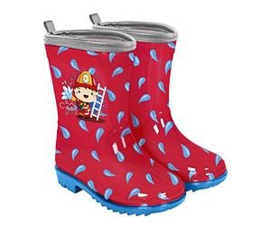 PERLETTI Bottes Pluie Enfant avec Pompier Eteint Feu - Bottines Rouges Petit Garçon Matériau PVC avec Détails Réfléchissants - Galoches Imperméables Enfants avec Semelle Antidérapante (Pompier, 30)