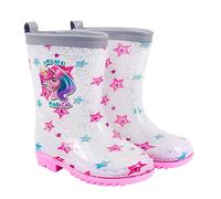 PERLETTI Bottines de Pluie Licorne Blanc Pailletté Filles - Bottes de Pluie Protection Neige Boue PVC Bordure Réfléchissante Argent - Galoches Impérmeables Enfant Étoiles (Blanc Paillettes, 28/29 EU)