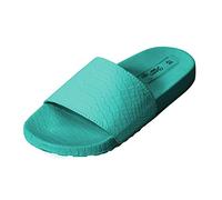 PERLETTI Claquettes Femme Été Motif Peau de Serpent - Chaussures Mules Chics de Plage Piscine pour Fille - Chaussons Slippers de Marque - Sandales Maison Plates Souples (1 Bande Verte, 38 EU)