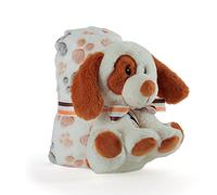 PERLETTI Couverture Bebe avec Animal en Peluche Douce - Plaid Beige avec Doudou Chien Petit Enfant 0 1 2 3 Ans - Cadeau de Naissance Bebe Fille Garcon Coloré Moelleux Chaud - 120x80 cm (Chien)