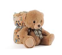 PERLETTI Couverture Bebe avec Animal en Peluche Douce - Plaid Marron avec Doudou Ours Petit Enfant 0 1 2 3 Ans - Cadeau de Naissance Bebe Fille Garcon Coloré Tissu Moelleux Chaud - 120x80 cm (Ours)