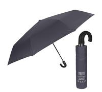 PERLETTI Grand Parapluie Homme Pliant avec Manche - Ombrelle XL Monsieur Ultra Léger Résistant au Vent - Parapluie Garçon Ouverture et Fermeture Automatique - Diamètre 118 cm (Gris Poignée Courbée)
