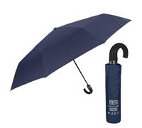 PERLETTI Grand Parapluie Homme Pliant avec Manche - Parapluie XL Monsieur Ultra Léger Résistant au Vent - Ombrelle Garçon Ouverture et Fermeture Automatique - Diamètre 118 cm (Bleu Poignée Courbée)