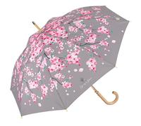 PERLETTI GREEN Parapluie Canne Ecologique Femme Automatique - Poignée en Bois Biodégradable - Parapluie Elegant Classique Réutilisable - Parapluie en Matériau Recyclé (Fleurs de Cerisier)