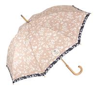 PERLETTI GREEN Parapluie Canne Ecologique Femme Automatique - Poignée en Bois Biodégradable - Parapluie Elegant Classique Réutilisable - Parapluie en Matériau Recyclé (Fleurs Blanches)