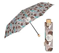 PERLETTI GREEN Parapluie Pliant Femme Ecologique - Parapluie Femme Ouverture Manuelle Poignée en Bois et Tissu Recyclé Marron - Parapluie Résistant au Vent Durable Eco de Voyage (Feuilles Marron)