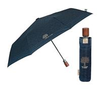 PERLETTI Green Parapluie Pliant pour Homme avec Manche en Bois - Parapluie Automatique Ecologique Très Solide Résistant au Vent - Parapluie Mini Pratique Portable Durable - Diamètre 96 cm (Bleu Rayé)
