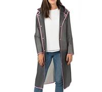 PERLETTI Imperméable Femme Transparent Détails Réfléchissants - Poncho Pluie Long Capuche et Boutons - Veste de Pluie Fille Coupe Vent Etui Etanche - Anorak Réutilisable Léger (Gris Bordure Rose, M)
