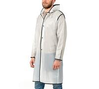 PERLETTI Imperméable Homme Femme Transparent Détails Réfléchissants - Poncho Pluie Long Capuche et Boutons - Veste Coupe Vent Etui Etanche - Anorak Réutilisable Léger (Transparent Bordure Noire, L)