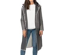 PERLETTI Imperméable Homme Femme Transparent Détails Réfléchissants - Poncho Pluie Long Capuche et Boutons - Veste Pluie Coupe Vent Etui Etanche - Anorak Réutilisable Léger (Gris Bordure Blanche, S)