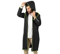 PERLETTI Imperméable Homme Femme Transparent Détails Réfléchissants - Poncho Pluie Long Capuche et Boutons - Veste Coupe Vent Etui Etanche - Anorak Réutilisable Léger (Noir Bordure Verte Citron, S)