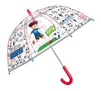 PERLETTI Parapluie Cloche Transparent Enfant 3 4 5 Ans Football - Parapluie Coupe Vent Léger en Fibre de Verre Garcon - Long Parapluie Dôme Résistant Ouverture Manuelle - Diamètre 67 cm (Football)