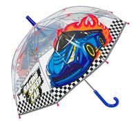 PERLETTI Parapluie Enfant Garçon Ouverture Manuelle - Parapluie Transparent Cloche Bleu Jaune Vert - Résistant au Vent pour Petits Enfants 3 4 5 Ans Réfléchissant - Diamètre 64 cm (Voiture de Course)