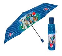 PERLETTI Parapluie Femme Pliant Automatique Motif Rayé Pois Fleur - Ombrelle Dame Incassable Compact Anti Retournement - Parapluie Mini Petit Pliable - Diamètre 96 cm (Bleu avec Chiots)