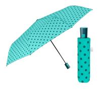 PERLETTI Parapluie Femme Pliant Automatique Motif Rayé Pois Fleur - Ombrelle Dame Incassable Compact Anti Retournement - Parapluie Mini Petit Pliable - Diamètre 96 cm (Turquoise à Pois)