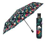 PERLETTI Parapluie Femme Pliant Automatique Motif Rayé Pois Fleur - Ombrelle Dame Incassable Compact Anti Retournement - Parapluie Mini Petit Pliable - Diamètre 96 cm (Noir avec Fleurs)
