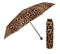 PERLETTI Parapluie Pliant Femme Motif Animalier - Ombrelle Dame Mini Compact Incassable Imprimé Léopard Manuel ou Automatique - Parapluie Petit Pliable Solide Fille (Leo Beige, Manuel Ultra Mini)
