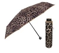 PERLETTI Parapluie Pliant Femme Motif Animalier - Ombrelle Dame Mini Compact Incassable Imprimé Léopard Manuel ou Automatique - Parapluie Petit Pliable Solide Fille (Leo Gris, Automatique)
