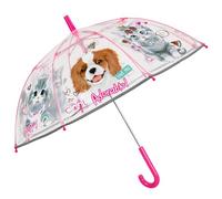 PERLETTI Parapluie Transparent Chien Chat pour Enfants - Petit Parapluie Cloche Rose Réfléchissant Fille Détails - Parapluie Canne Fillette 3 4 5 Ans École Maternelle - Diamètre 64 cm (Chien et Chat)