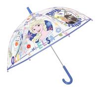 PERLETTI Parapluie Transparent Cloche Reine des Neiges 2 - Ouverture Automatique Princesse Elsa Anna - Parapluie Canne Petite Fille 4 5 6 Ans Disney Incassable Coupe Vent - Diamètre 74 cm (Bleu)