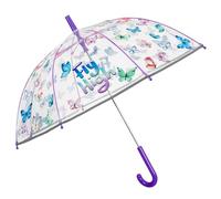 PERLETTI Parapluie Transparent Papillons Violets pour Enfants - Petit Parapluie Cloche Réfléchissant Fille Détails - Parapluie Canne Fillette 3 4 5 Ans École Maternelle - Diamètre 64 cm (Papillons)