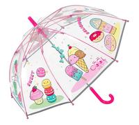 PERLETTI Parapluie Transparent Rose pour Enfants - Petit Parapluie Cloche Réfléchissant Fille Détails - Parapluie Canne Fillette 3 4 5 Ans École Maternelle - Diamètre 64 cm (Sucreries)