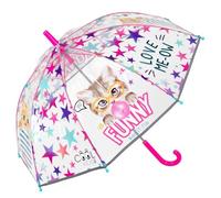 PERLETTI Parapluie Transparent Rose pour Enfants - Petit Parapluie Cloche Réfléchissant Fille Détails - Parapluie Canne Fillette 3 4 5 Ans École Maternelle - Diamètre 69 cm (Chaton)