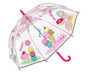 PERLETTI Parapluie Transparent Rose pour Enfants - Petit Parapluie Cloche Réfléchissant Fille Détails - Parapluie Canne Fillette 3 4 5 Ans École Maternelle - Diamètre 64 cm (Sucreries)