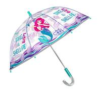 PERLETTI Parapluie Transparent Sirène pour Enfants - Petit Parapluie Cloche avec Détails Réfléchissants Fille - Parapluie Canne Fillette 3 4 5 Ans École Maternelle - Diamètre 67 cm (Coquillages)