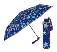 PERLETTI Petit Parapluie Enfant Fille Bleu avec Étoiles Colorées - Ombrelle Ouverture Manuelle Enfants 5 6 7 Ans - Parapluie Pliant Coupe Vent Détails Réfléchissants - Diamètre 91 cm (Étoiles)