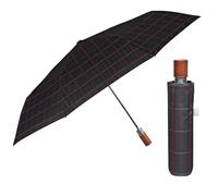 PERLETTI Petit Parapluie Homme Pliant Résistant Coupe-vent - Parapluie de Poche Monsieur Ouverture Automatique Poignée en Bois - Ombrelle Incassable Anti Tempête - Diamètre 96 cm (Ligne Rouge)