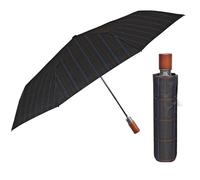 PERLETTI Petit Parapluie Homme Pliant Résistant Coupe-vent - Parapluie de Poche Monsieur Ouverture Automatique Poignée en Bois - Ombrelle Incassable Anti Tempête - Diamètre 96 cm (Ligne Bleue)