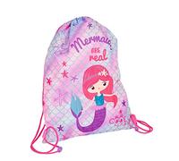 PERLETTI Sac a Dos avec Cordon de Serrage Imprimé Sirène Rose Vert - Sac de Voyage Enfant Réglable Lavable Léger - Sac de Sport Piscine Gym Natation Danse avec Etoiles pour Fillette Filles (Sirène)