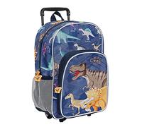 PERLETTI Sac a Dos avec Roues pour Enfant Ecole Maternelle - Petite Cartable Coloré Imprimé Dinosaures - Sac de Voyage Bleu avec Chariot Détachable Roulettes Portable Léger - cm 36x25x15 (Dinosaure)