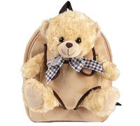 Perletti Sac à dos peluche Nounours – Mini cartable doudou 3-5 ans 21x27x9cm (Ours beige avec noeud)