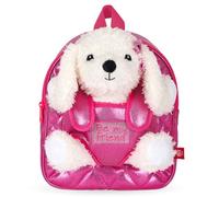 PERLETTI Sac à Dos Enfant 3 4 5 6 Ans avec Peluche Caniche Blanc - Sac roulettes ou Sport Rose avec Doudou Animal Chien pour École Maternelle - Sacoche Petit Fille Fillette (Sac à Dos)
