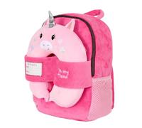PERLETTI Sac à Dos Enfant avec Oreiller de Voyage en Mousse à Memoire - Cartable Fille Garçon 3 4 5 6 Ans avec Coussin Souple Confortable - Sac a Dos Maternelle Avion Voiture 31x24x11 cm (Licorne)