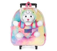 PERLETTI Sac à Dos Licorne Kawaii pour Fillette 3 4 5 6 Ans - Sac roulettes avec Peluche Chaton Chat Amovible Fille Enfant École Maternelle - Sac de Voyage Doux Multicolore (Sac à Dos avec roulettes)