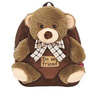 PERLETTI Sac à Dos Peluche Nounours Enfant 3 4 5 Ans - Cartable Mignon et Doudou Teddy Bear pour École Maternelle - Sacoche Douce Teddybear pour Petit Fille Garçon - 21x27x9cm (Ours Brun avec Noeud)