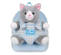 PERLETTI Sac à Dos Peluche pour Enfant 3 4 5 Ans - Mini Cartable de Voyage et Doudou Animal pour École Maternelle - Petit Jouet Doux et Sacoche pour Fille Garçon - 21x27x9 cm (Chat)