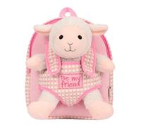 PERLETTI Sac à Dos Peluche pour Enfant 3 4 5 Ans - Mini Cartable de Voyage et Doudou Animal pour École Maternelle - Petit Jouet Doux et Sacoche pour Fille Garçon - 21x27x9 cm (Mouton)